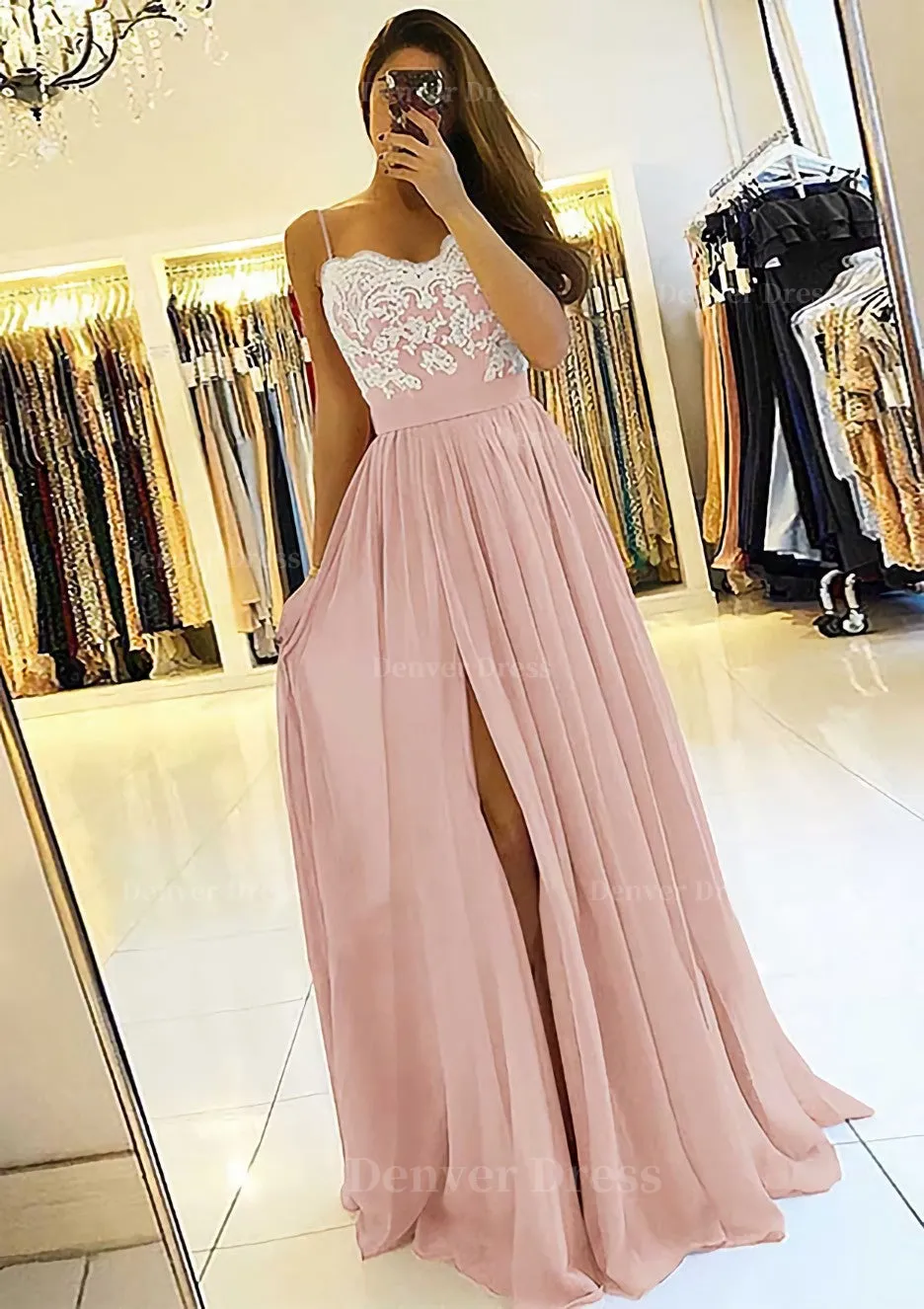 A-line/Princess Sweetheart Sleeveless Long/Floor-Length Chiffon Prom Dress With Split Appliqued