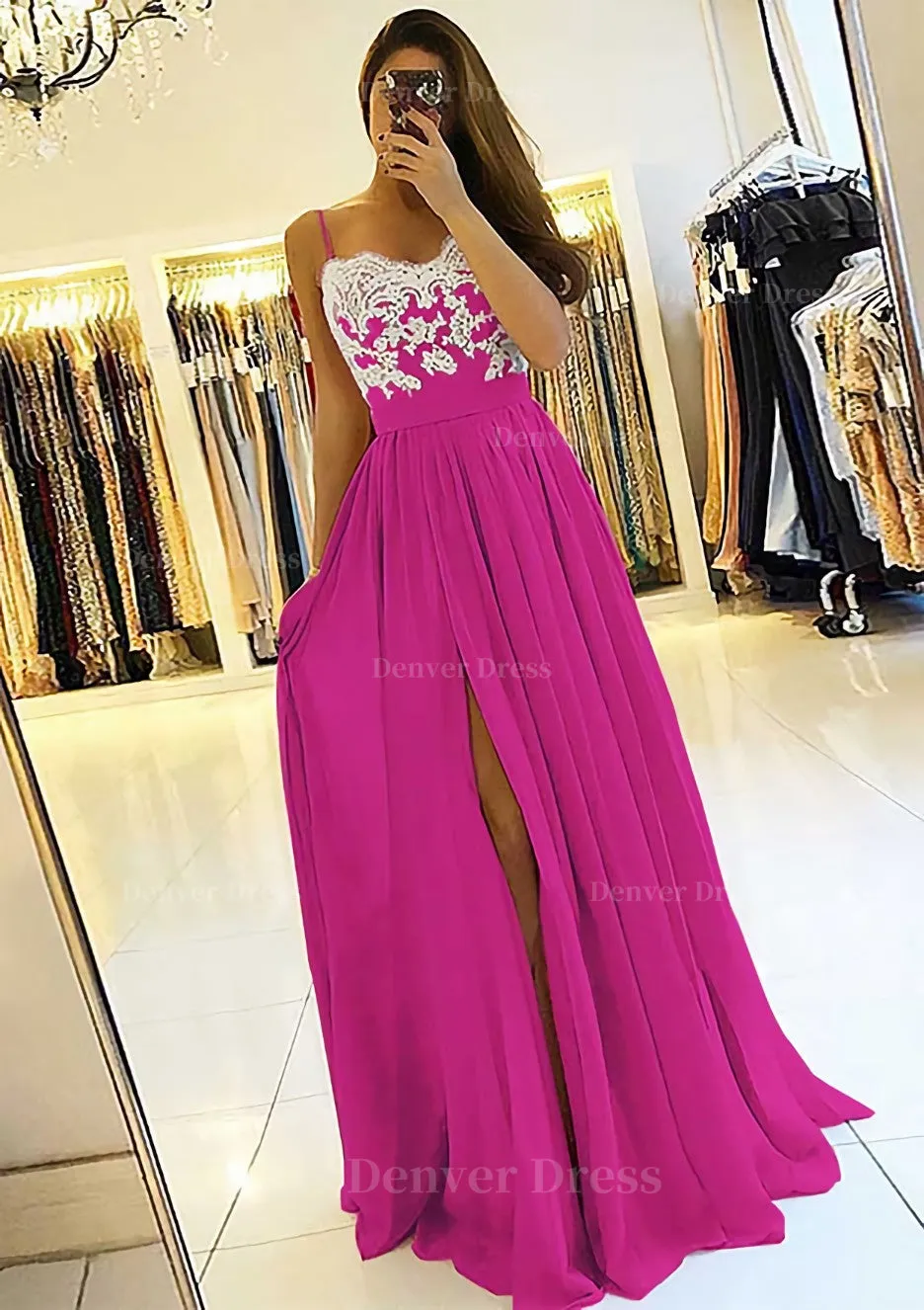 A-line/Princess Sweetheart Sleeveless Long/Floor-Length Chiffon Prom Dress With Split Appliqued