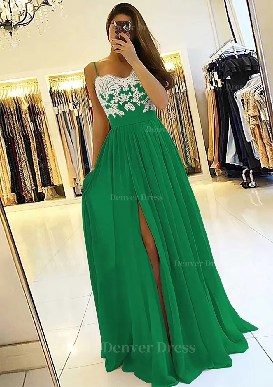 A-line/Princess Sweetheart Sleeveless Long/Floor-Length Chiffon Prom Dress With Split Appliqued
