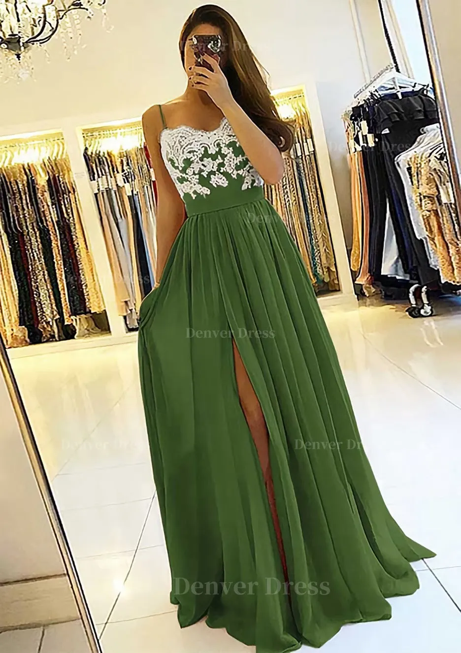 A-line/Princess Sweetheart Sleeveless Long/Floor-Length Chiffon Prom Dress With Split Appliqued