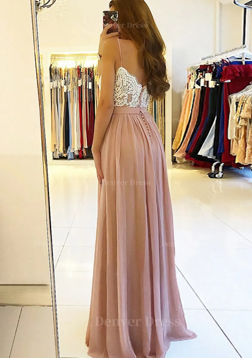 A-line/Princess Sweetheart Sleeveless Long/Floor-Length Chiffon Prom Dress With Split Appliqued