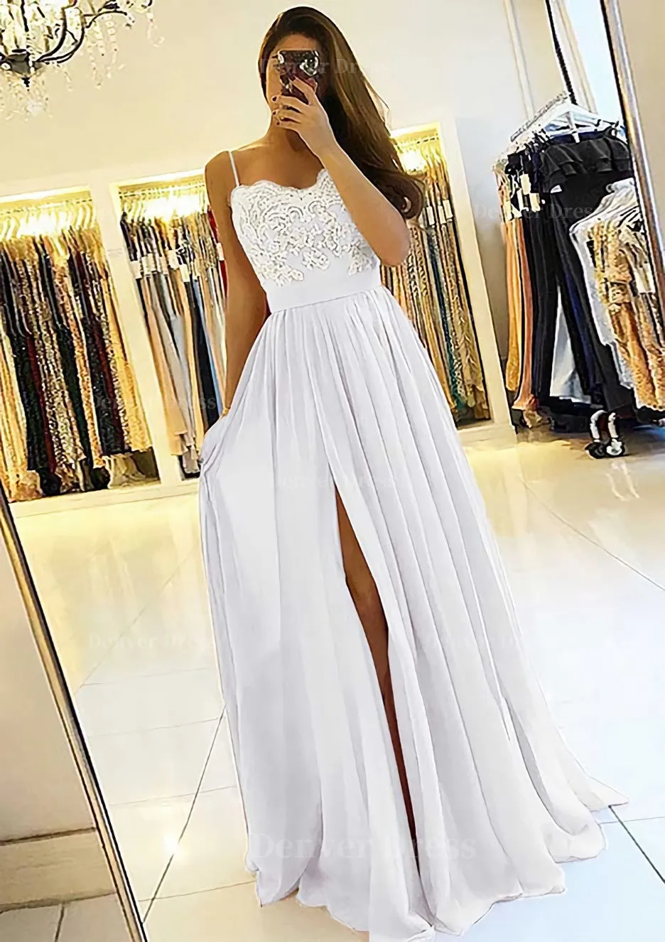 A-line/Princess Sweetheart Sleeveless Long/Floor-Length Chiffon Prom Dress With Split Appliqued