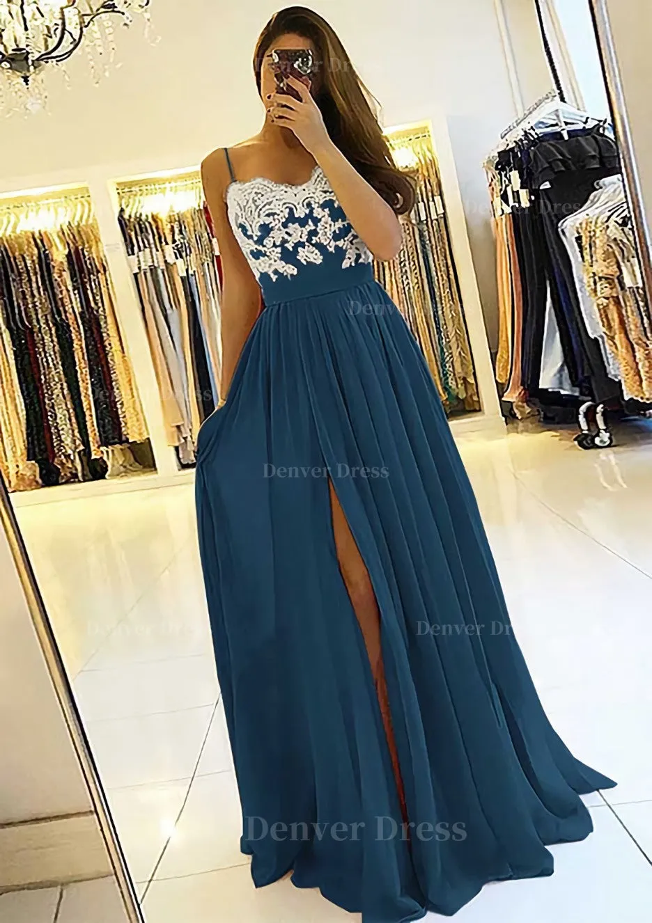 A-line/Princess Sweetheart Sleeveless Long/Floor-Length Chiffon Prom Dress With Split Appliqued