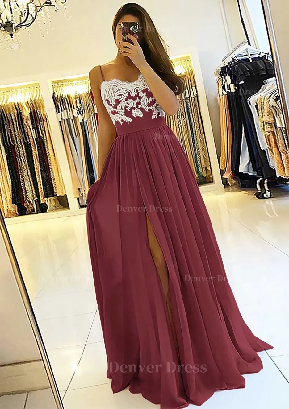 A-line/Princess Sweetheart Sleeveless Long/Floor-Length Chiffon Prom Dress With Split Appliqued