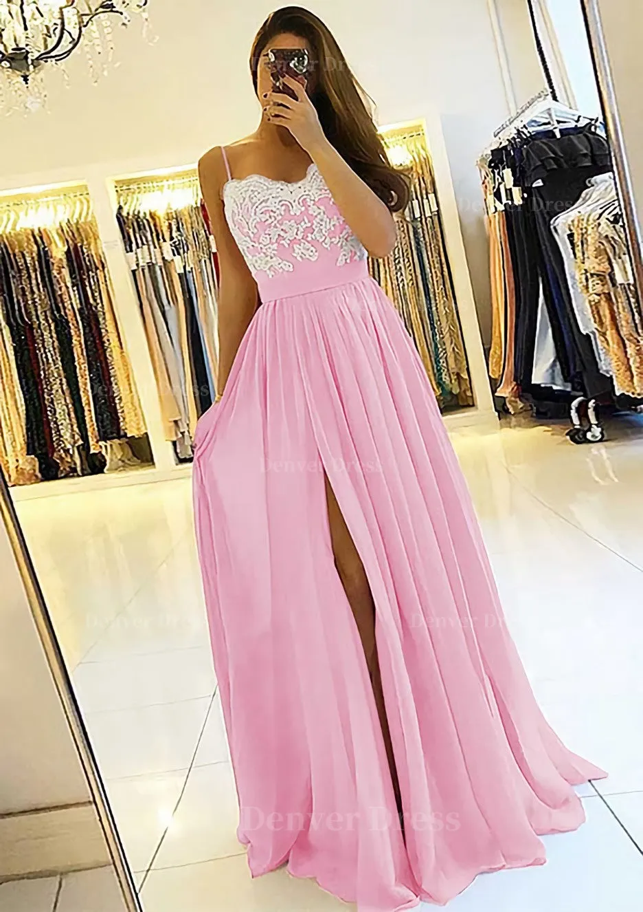 A-line/Princess Sweetheart Sleeveless Long/Floor-Length Chiffon Prom Dress With Split Appliqued