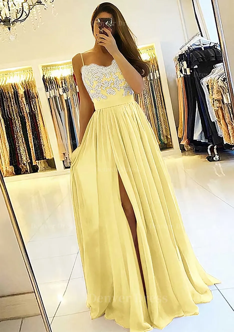 A-line/Princess Sweetheart Sleeveless Long/Floor-Length Chiffon Prom Dress With Split Appliqued