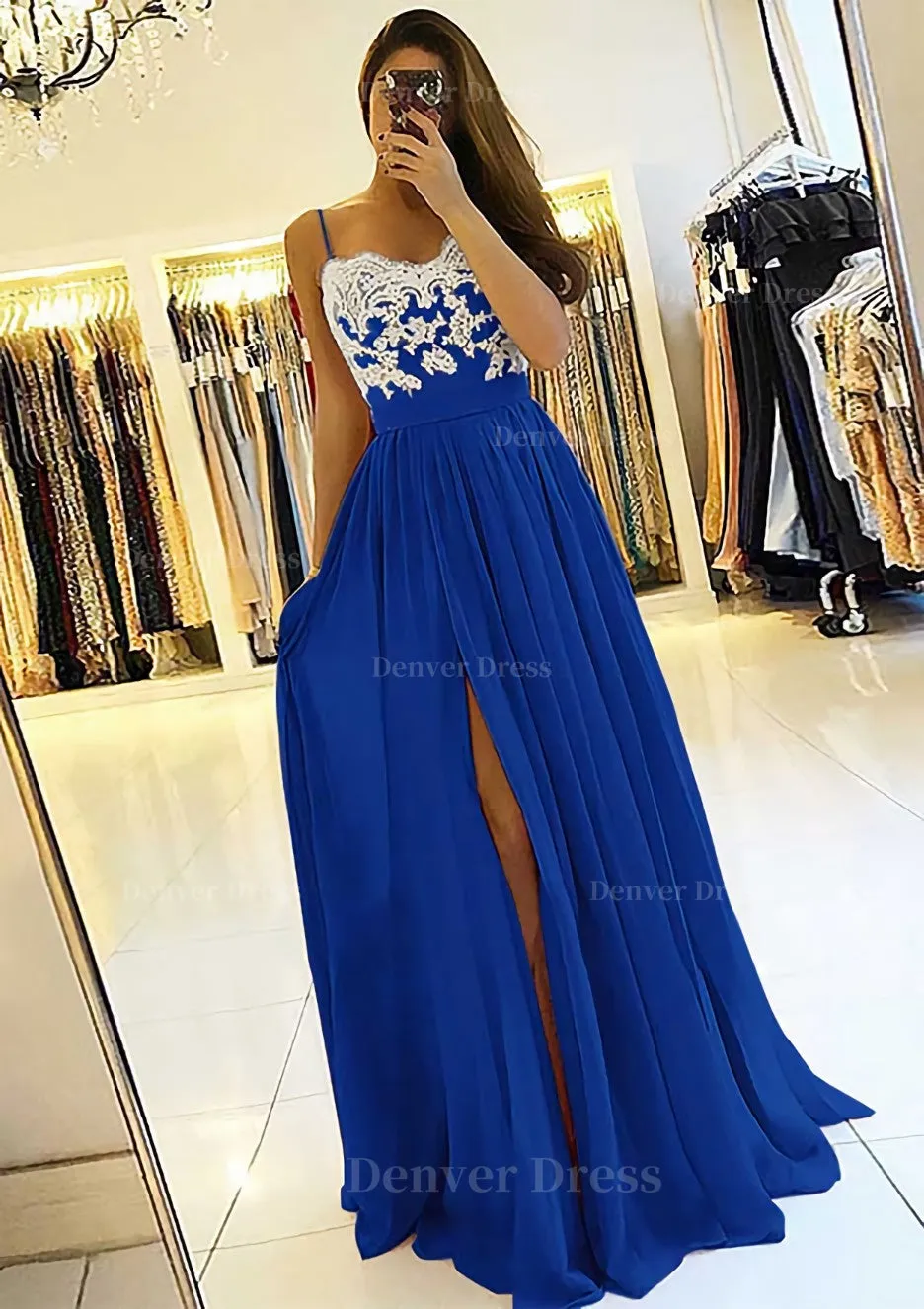 A-line/Princess Sweetheart Sleeveless Long/Floor-Length Chiffon Prom Dress With Split Appliqued