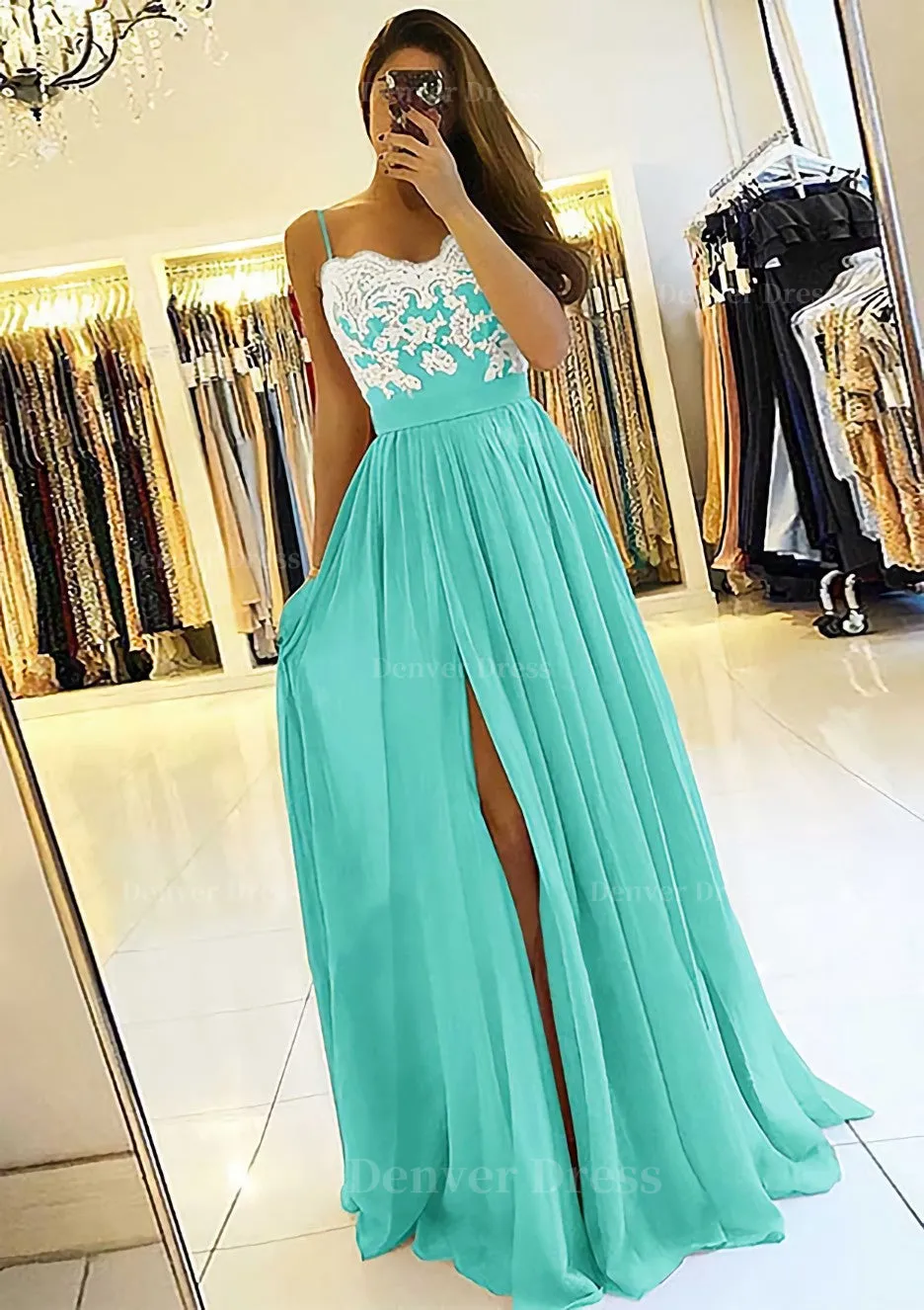 A-line/Princess Sweetheart Sleeveless Long/Floor-Length Chiffon Prom Dress With Split Appliqued