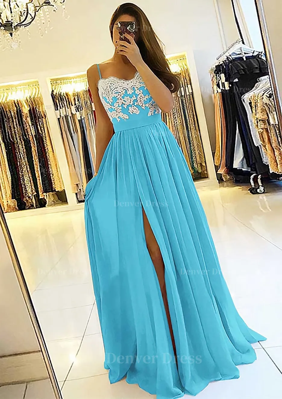 A-line/Princess Sweetheart Sleeveless Long/Floor-Length Chiffon Prom Dress With Split Appliqued