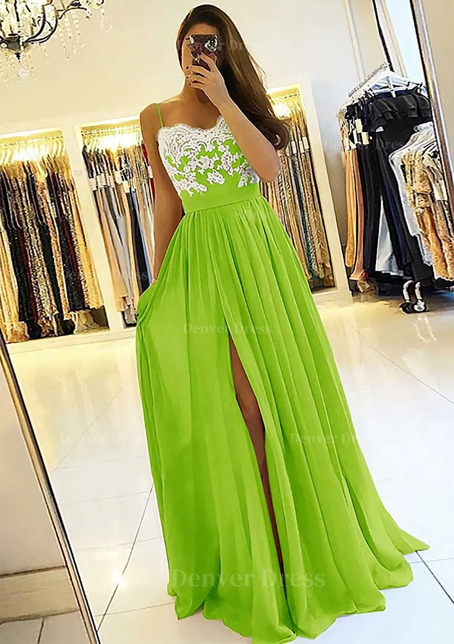 A-line/Princess Sweetheart Sleeveless Long/Floor-Length Chiffon Prom Dress With Split Appliqued