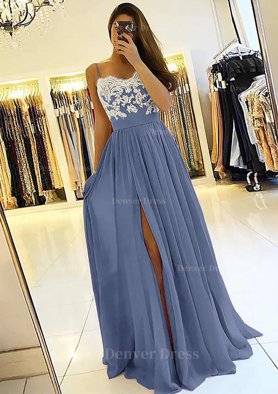 A-line/Princess Sweetheart Sleeveless Long/Floor-Length Chiffon Prom Dress With Split Appliqued