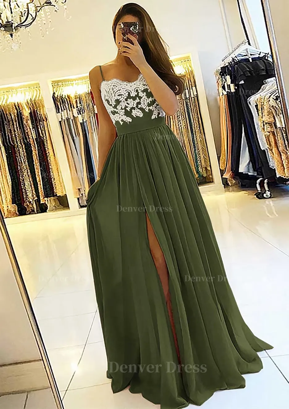 A-line/Princess Sweetheart Sleeveless Long/Floor-Length Chiffon Prom Dress With Split Appliqued