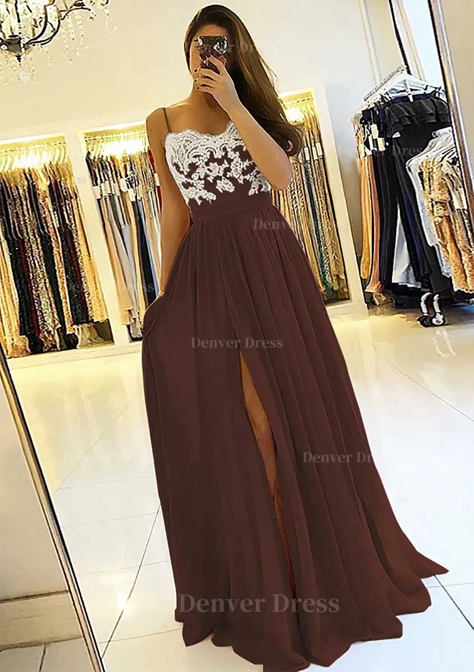 A-line/Princess Sweetheart Sleeveless Long/Floor-Length Chiffon Prom Dress With Split Appliqued
