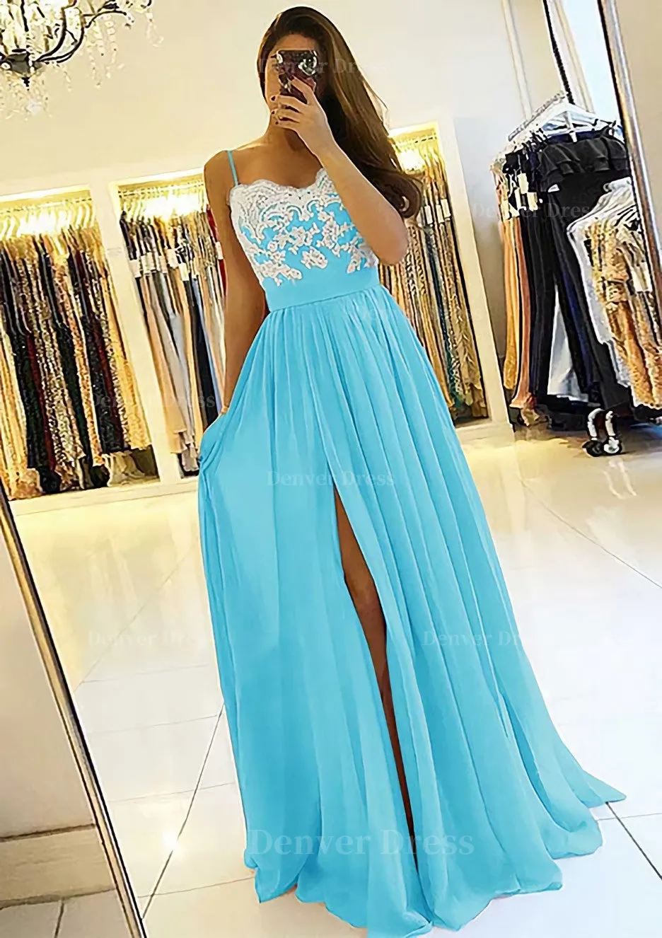 A-line/Princess Sweetheart Sleeveless Long/Floor-Length Chiffon Prom Dress With Split Appliqued