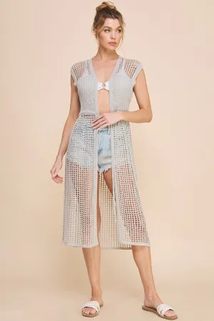 Allie Rose Open Weave Knitted Cardigan in Soft Grey