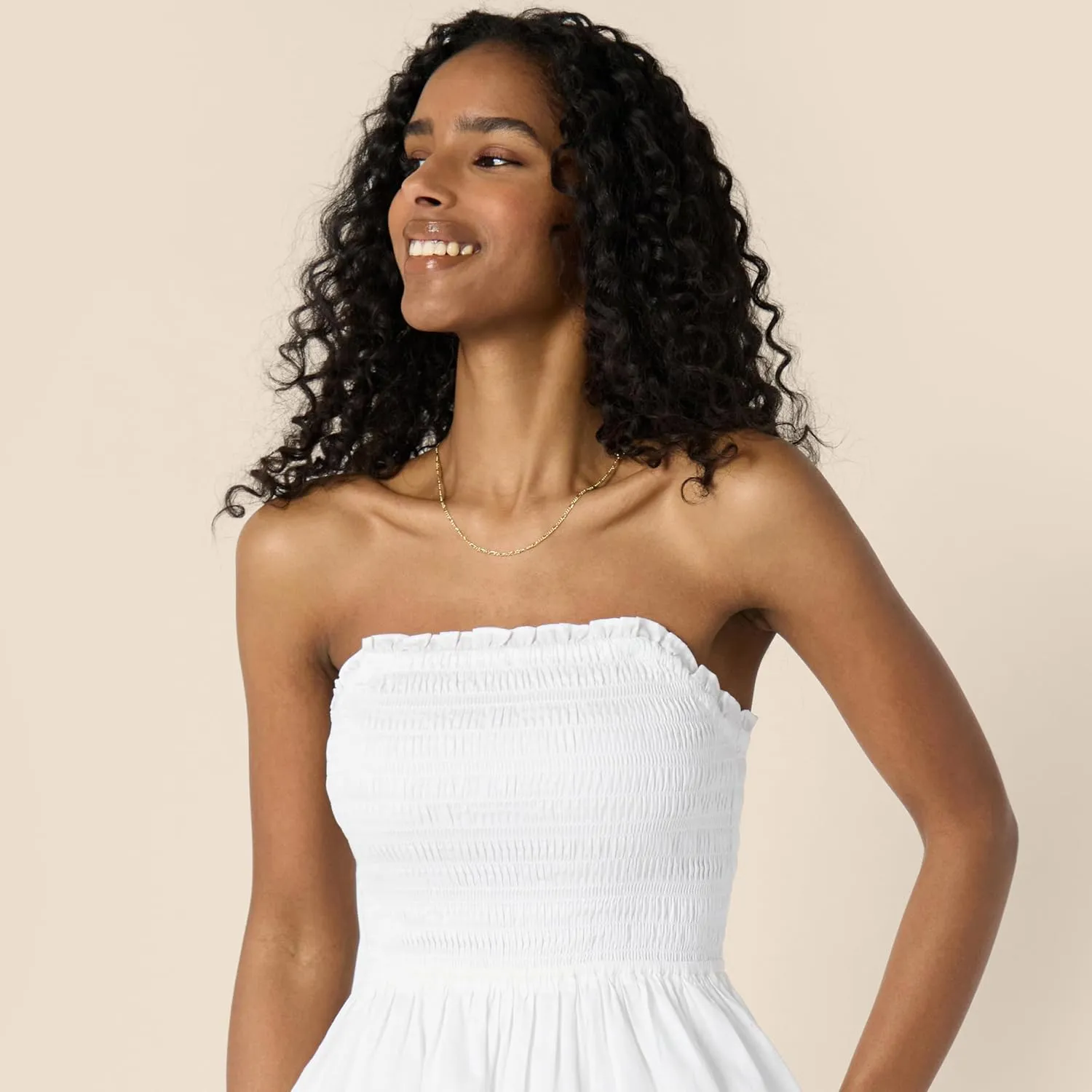 Amazon Essentials Women's Regular-Fit Cotton Sateen Smocked Bodice Midi Dress