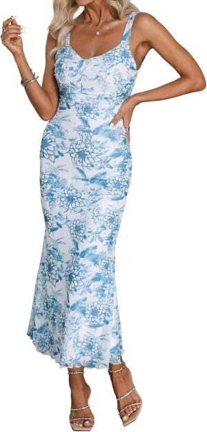 Amilia Womens Sexy V Neck Floral Ruched Mesh Slip Dress Cami Fishtail Bodycon Cocktail Party Midi Sheath Dresses