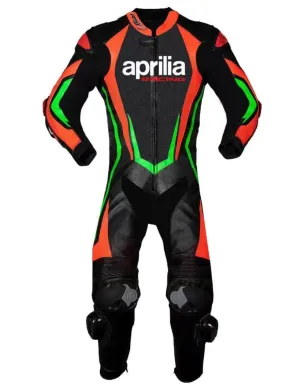 APRILIA MEN MOTORCYCLE GREEN LEATHER RACING SUIT