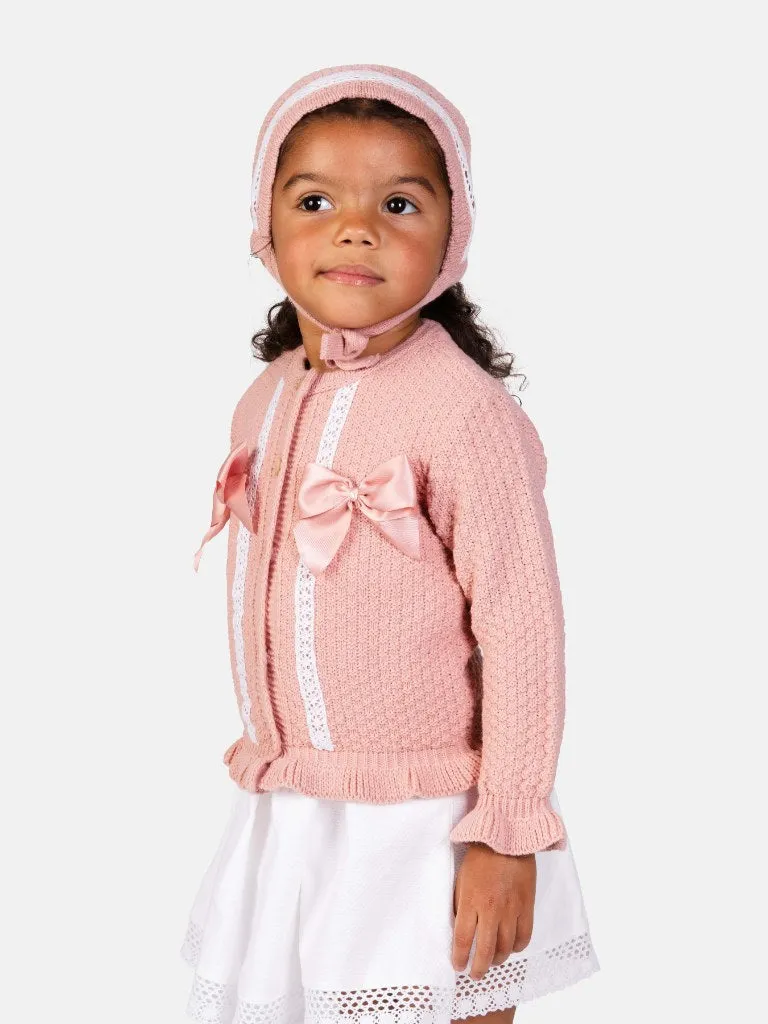 Baby Girl Cardigan & Bonnet Set - Dusty Pink
