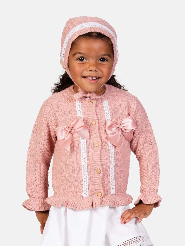 Baby Girl Cardigan & Bonnet Set - Dusty Pink