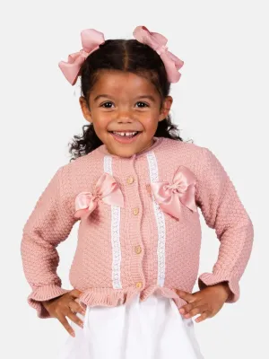 Baby Girl Cardigan & Bonnet Set - Dusty Pink