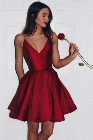 Burgundy Cute Simple Spaghetti Straps Homecoming Dress Party Dress PG125