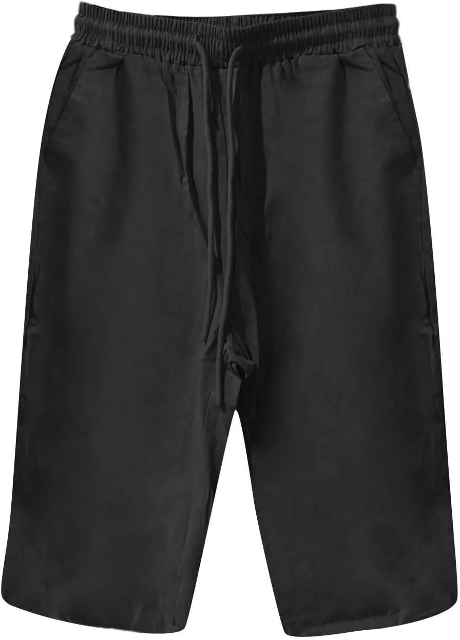 Capri Pants for Women High Waisted Casual Summer Yoga Pants Slacks for Women Linen Drawstring Shorts with Pockets