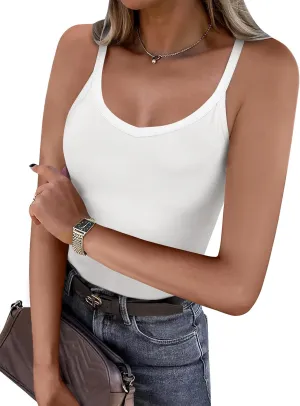 Caracilia Women Racerback Tank Tops 2025 Summer Sleeveless V Neck Camisole Slim Fit Basic Camis Workout Clothes