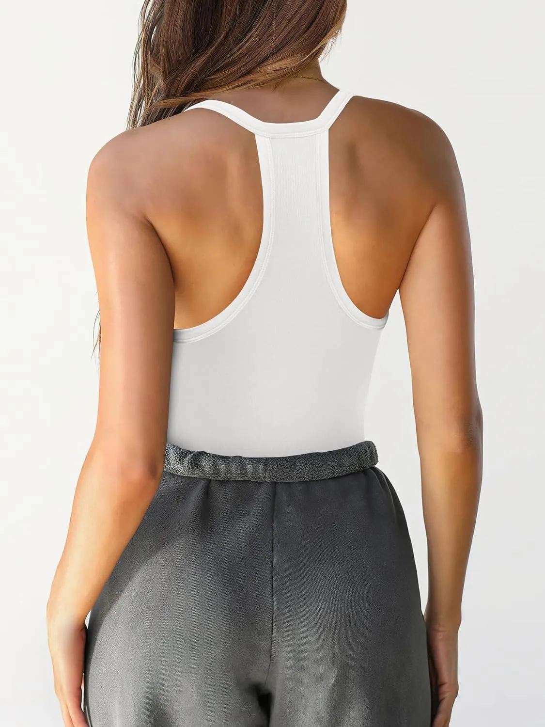 Caracilia Women Racerback Tank Tops 2025 Summer Sleeveless V Neck Camisole Slim Fit Basic Camis Workout Clothes