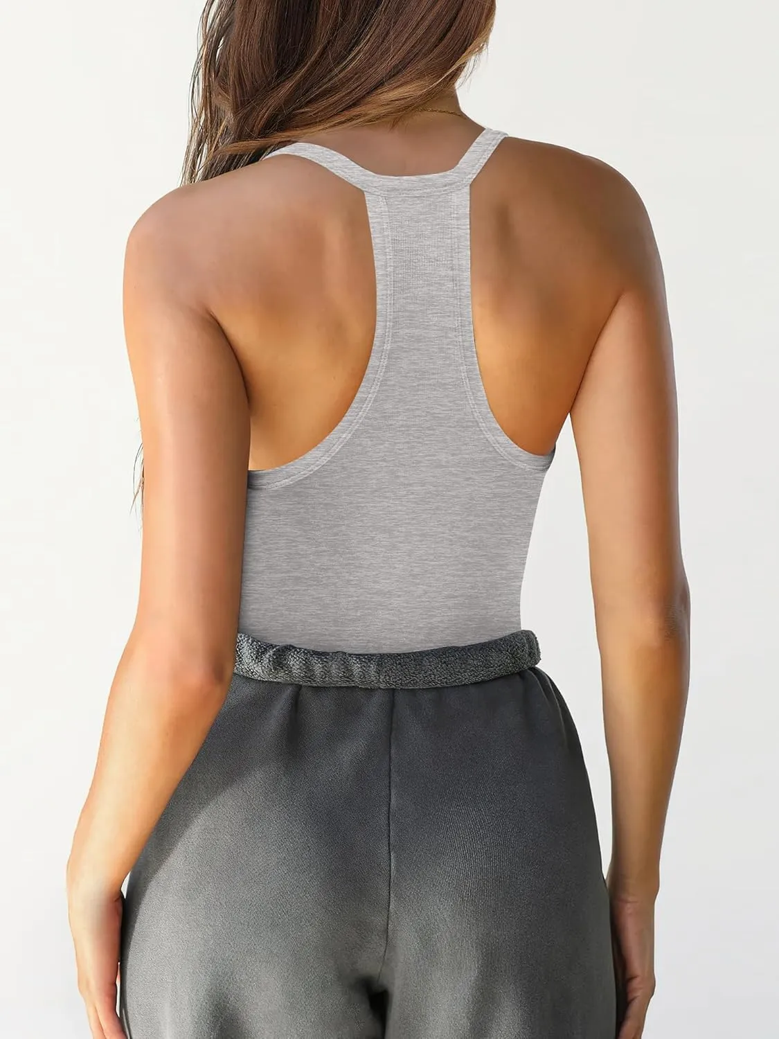 Caracilia Women Racerback Tank Tops 2025 Summer Sleeveless V Neck Camisole Slim Fit Basic Camis Workout Clothes