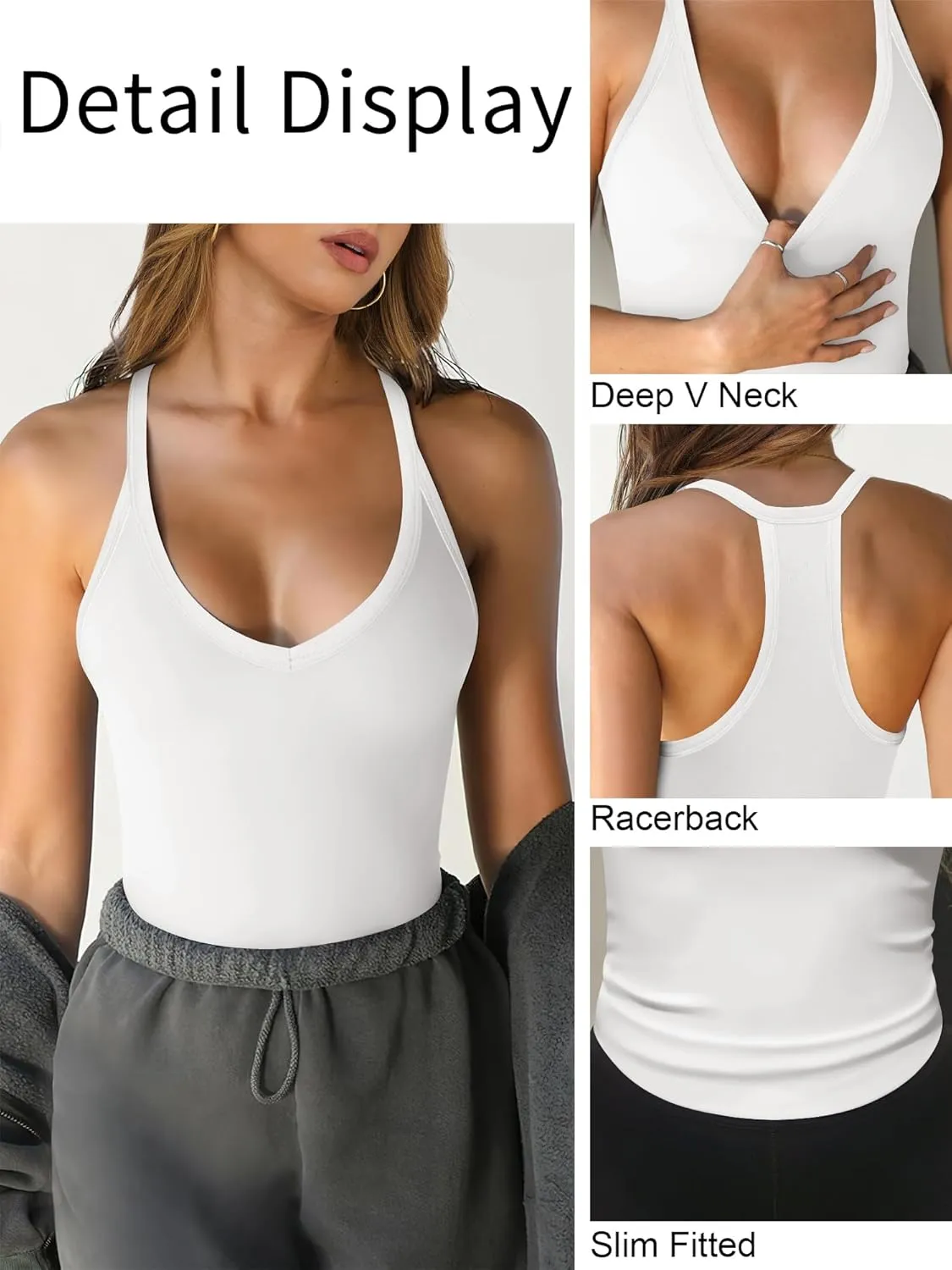 Caracilia Women Racerback Tank Tops 2025 Summer Sleeveless V Neck Camisole Slim Fit Basic Camis Workout Clothes