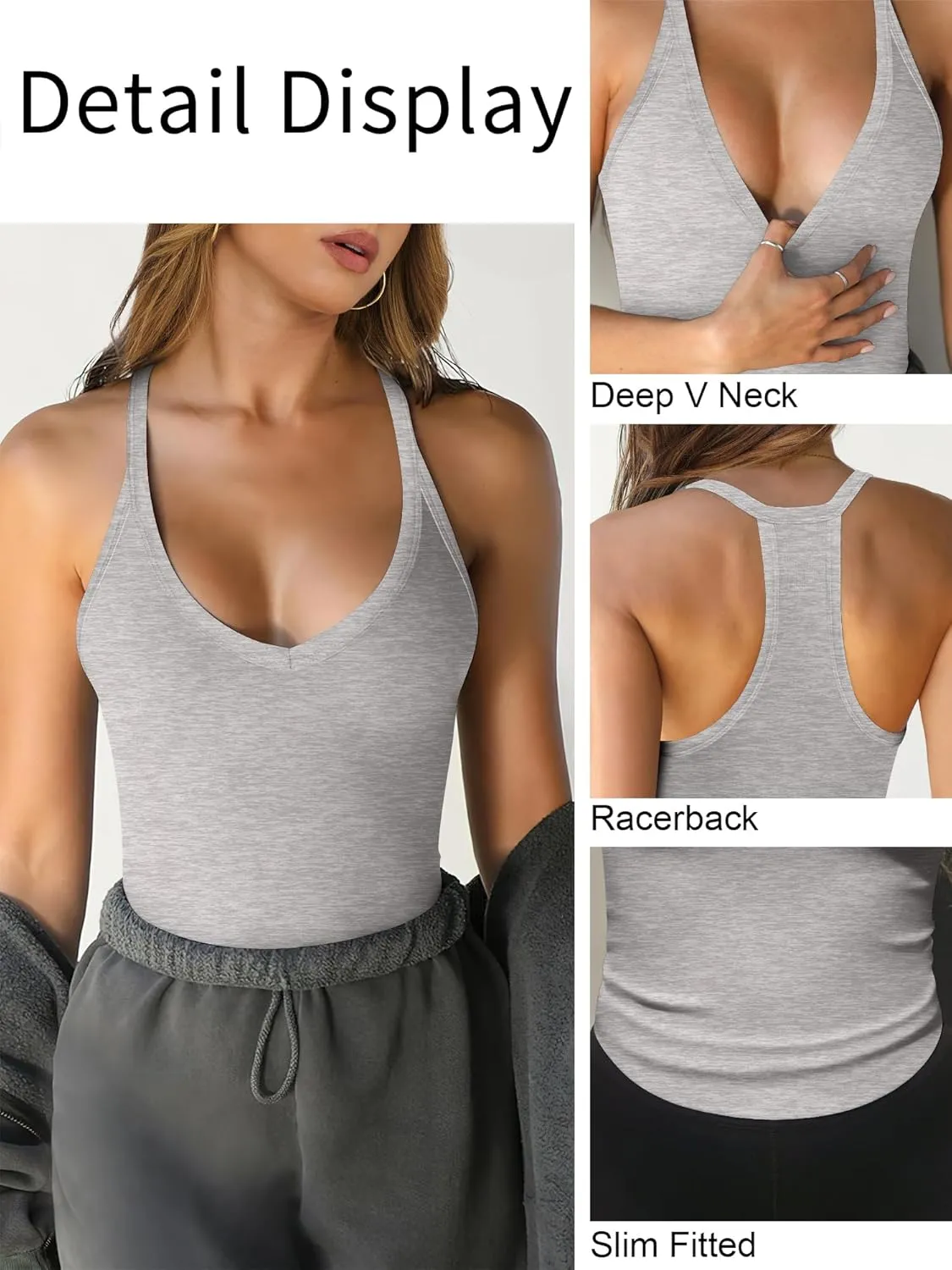 Caracilia Women Racerback Tank Tops 2025 Summer Sleeveless V Neck Camisole Slim Fit Basic Camis Workout Clothes