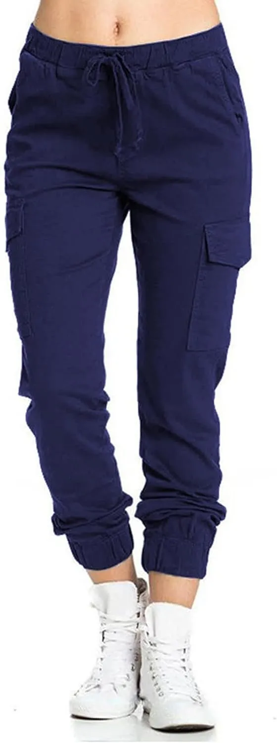 Cargo Joggers for Women Drawstring Lightweight Tapered Hiking Pants Stretch Casual Baggy Cargo Pants with Pockets