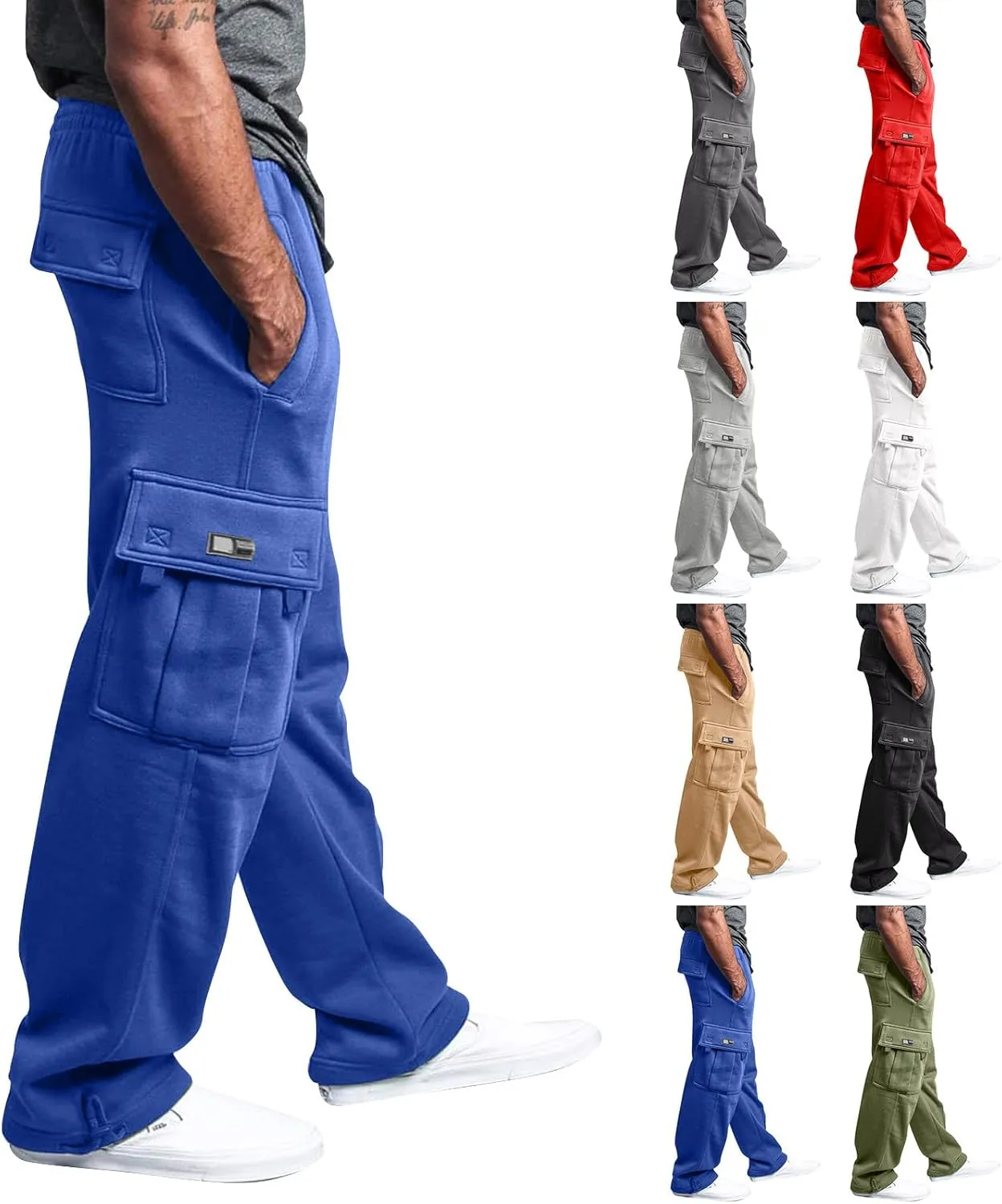 Cargo Sweatpants for Men Multi Pockets Cotton Straight Leg Sweatpants Outdoor Baggy Drawstring Joggers Hiking Pants