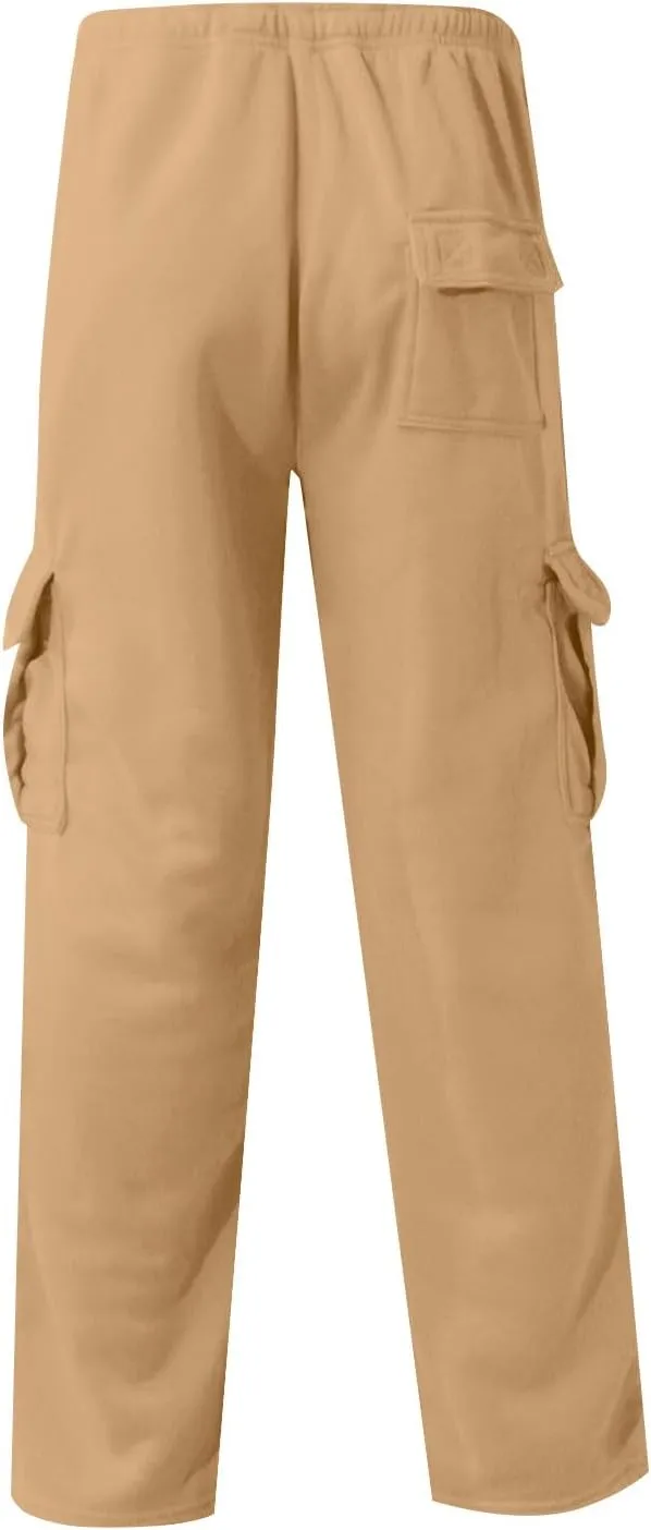 Cargo Sweatpants for Men Multi Pockets Cotton Straight Leg Sweatpants Outdoor Baggy Drawstring Joggers Hiking Pants