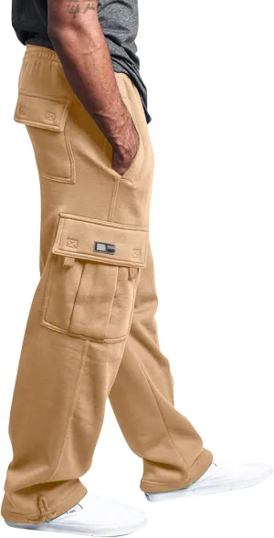 Cargo Sweatpants for Men Multi Pockets Cotton Straight Leg Sweatpants Outdoor Baggy Drawstring Joggers Hiking Pants