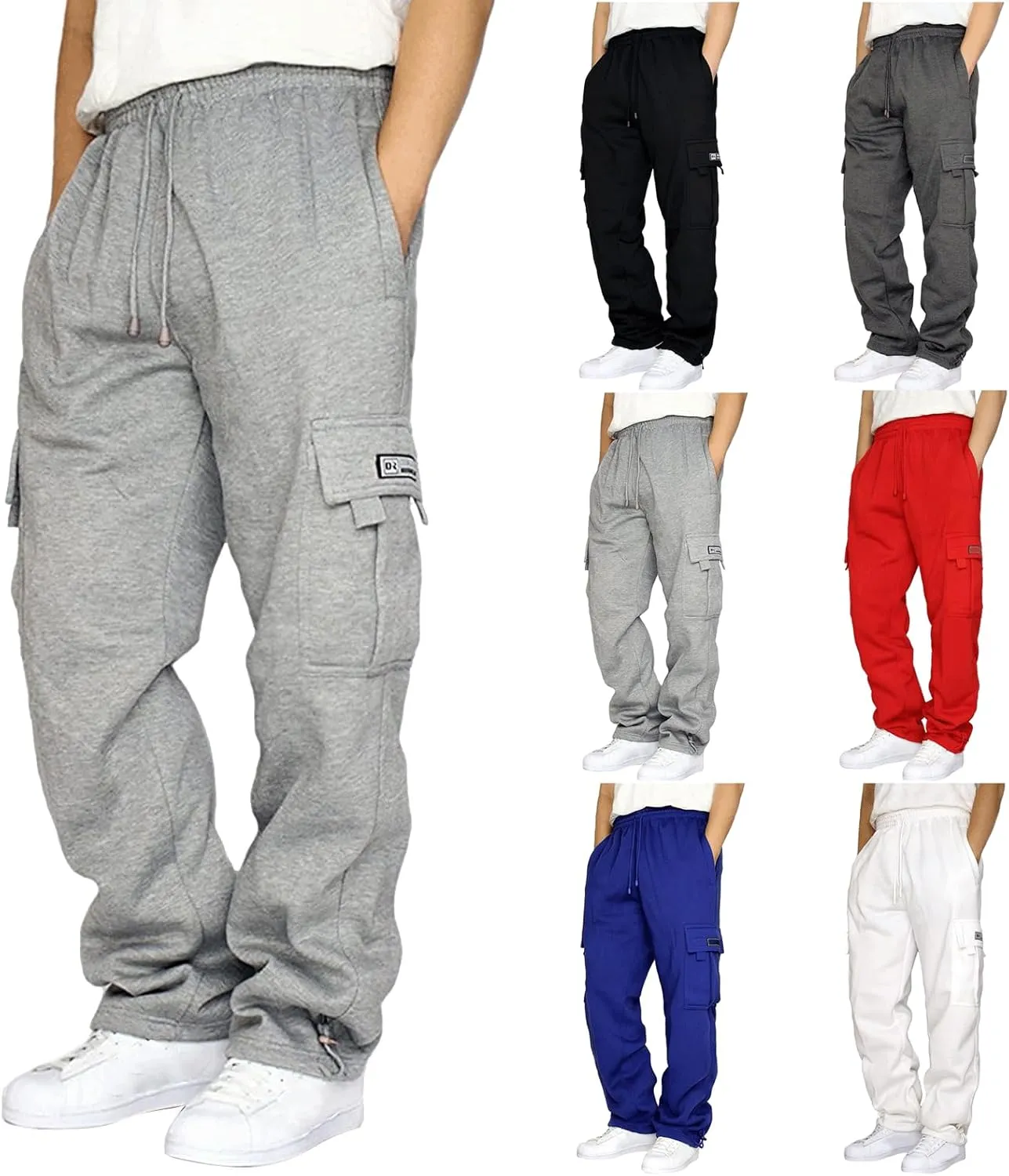 Casual Cargo Sweatpants for Men Plus Size Drawstring Waist Open Bottom Sweatpants Baggy Lounge Pants with Pockets
