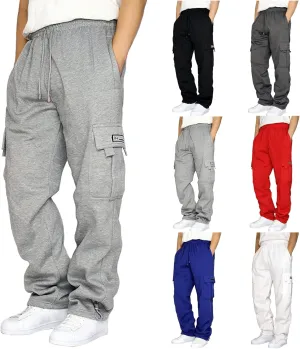 Casual Cargo Sweatpants for Men Plus Size Drawstring Waist Open Bottom Sweatpants Baggy Lounge Pants with Pockets