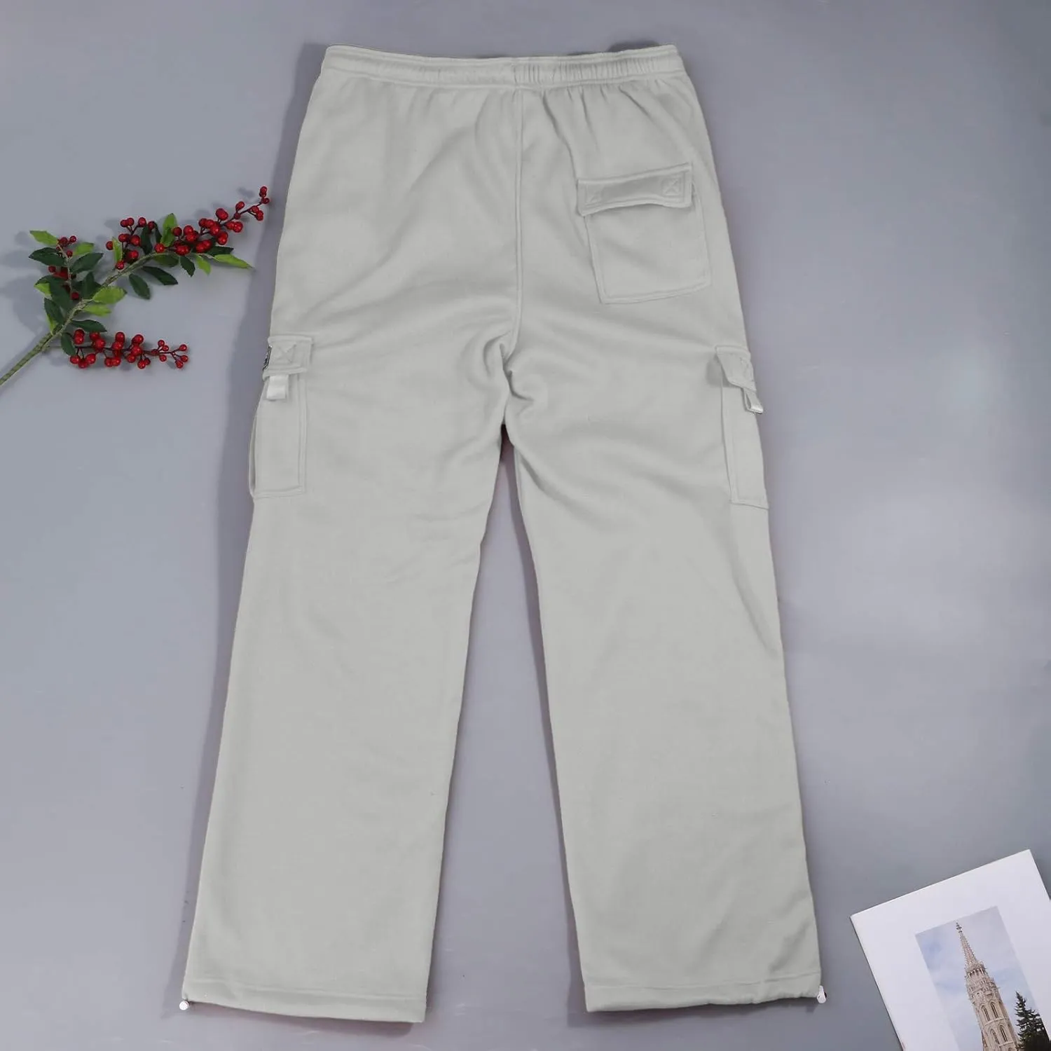 Casual Cargo Sweatpants for Men Plus Size Drawstring Waist Open Bottom Sweatpants Baggy Lounge Pants with Pockets