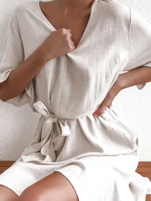 Casual Simple Loose V Neck Dress