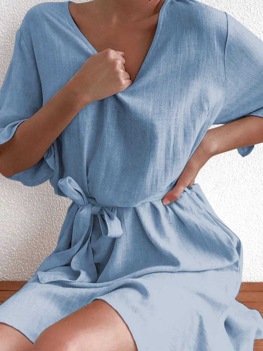 Casual Simple Loose V Neck Dress