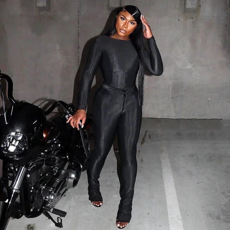 Catwoman Long Sleeve Top Button Zipper Long Pants