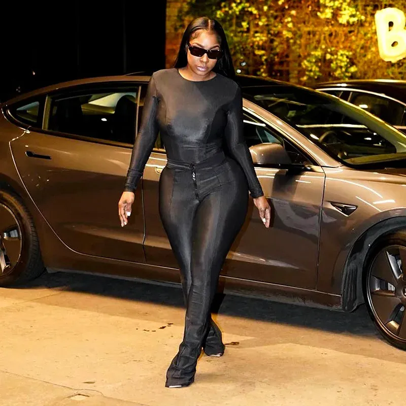 Catwoman Long Sleeve Top Button Zipper Long Pants