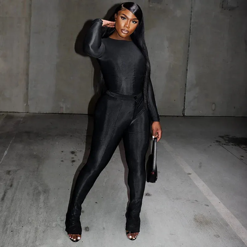 Catwoman Long Sleeve Top Button Zipper Long Pants