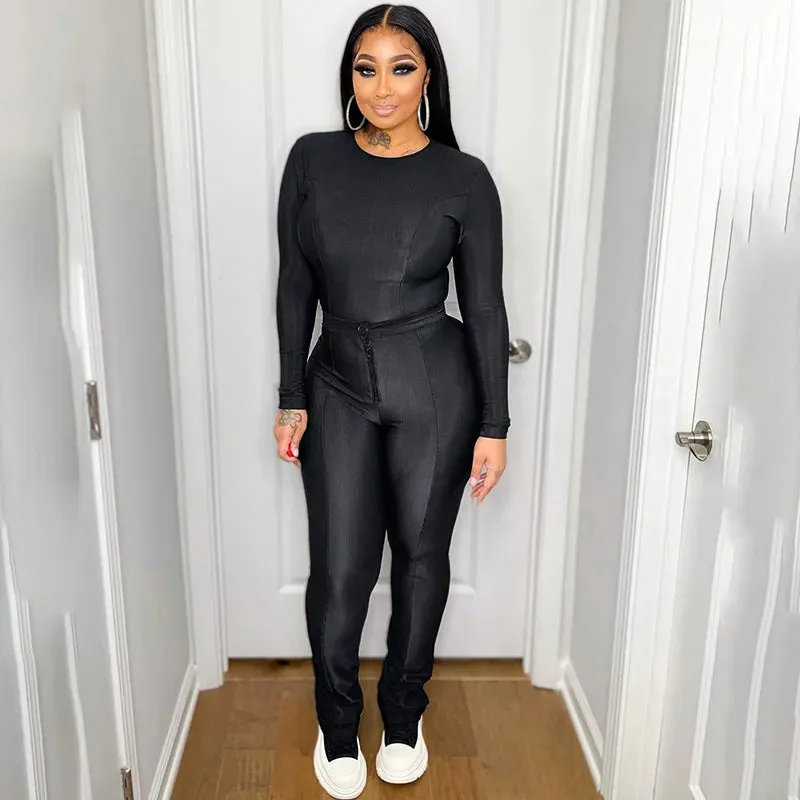 Catwoman Long Sleeve Top Button Zipper Long Pants