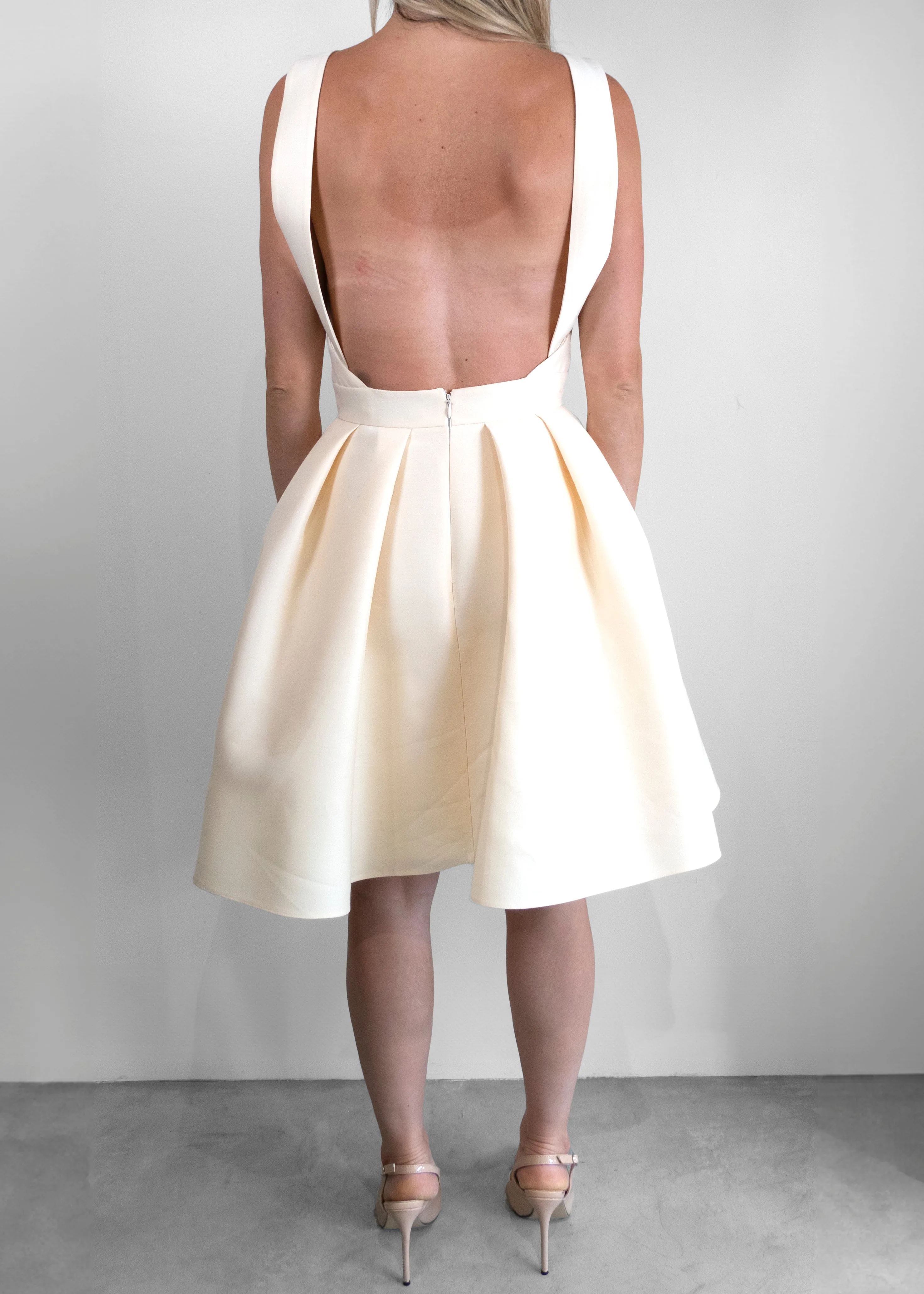 Christian Dior Open Back Wool and Silk Blend Mini Dress