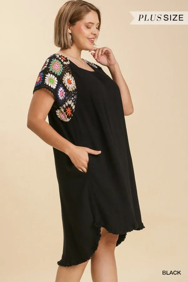 Crochet Sleeve Dress, Black