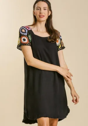 Crochet Sleeve Dress, Black