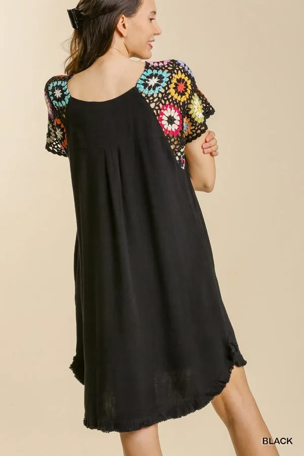 Crochet Sleeve Dress, Black