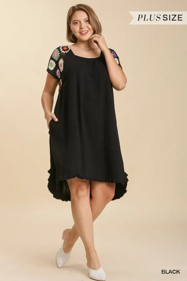 Crochet Sleeve Dress, Black